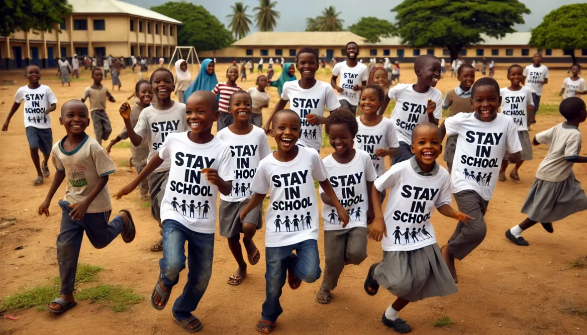 Happy Students wearing Stay In School T-Shirts